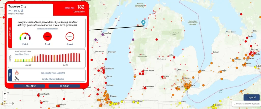 Smoke Map Michigan 7-31-2025